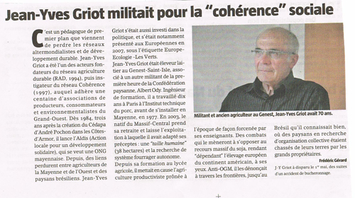 Article paru dans L'Avenir Agricole de la Mayenne le 9 mai 2012